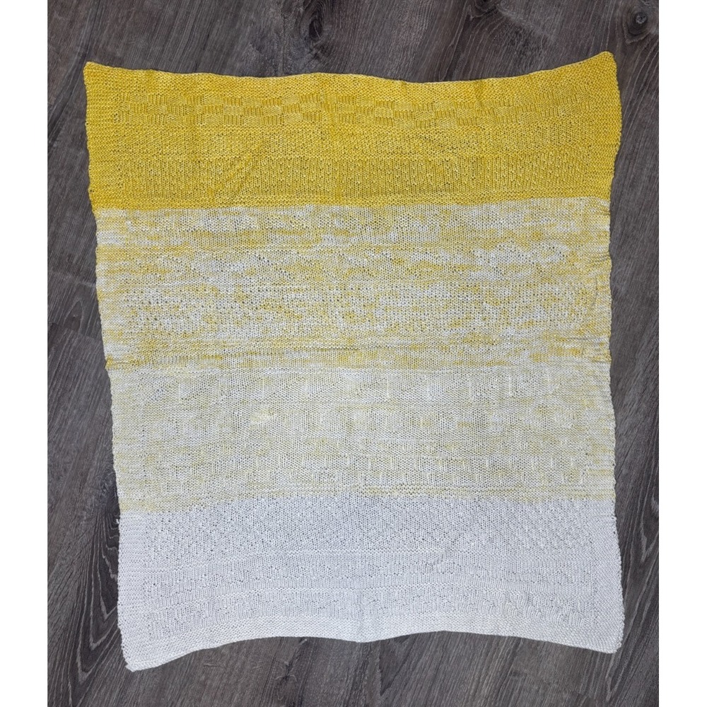 Hand Knitted‎ Infant Baby Toddler Yellow White Blanket Gift 31"x29"